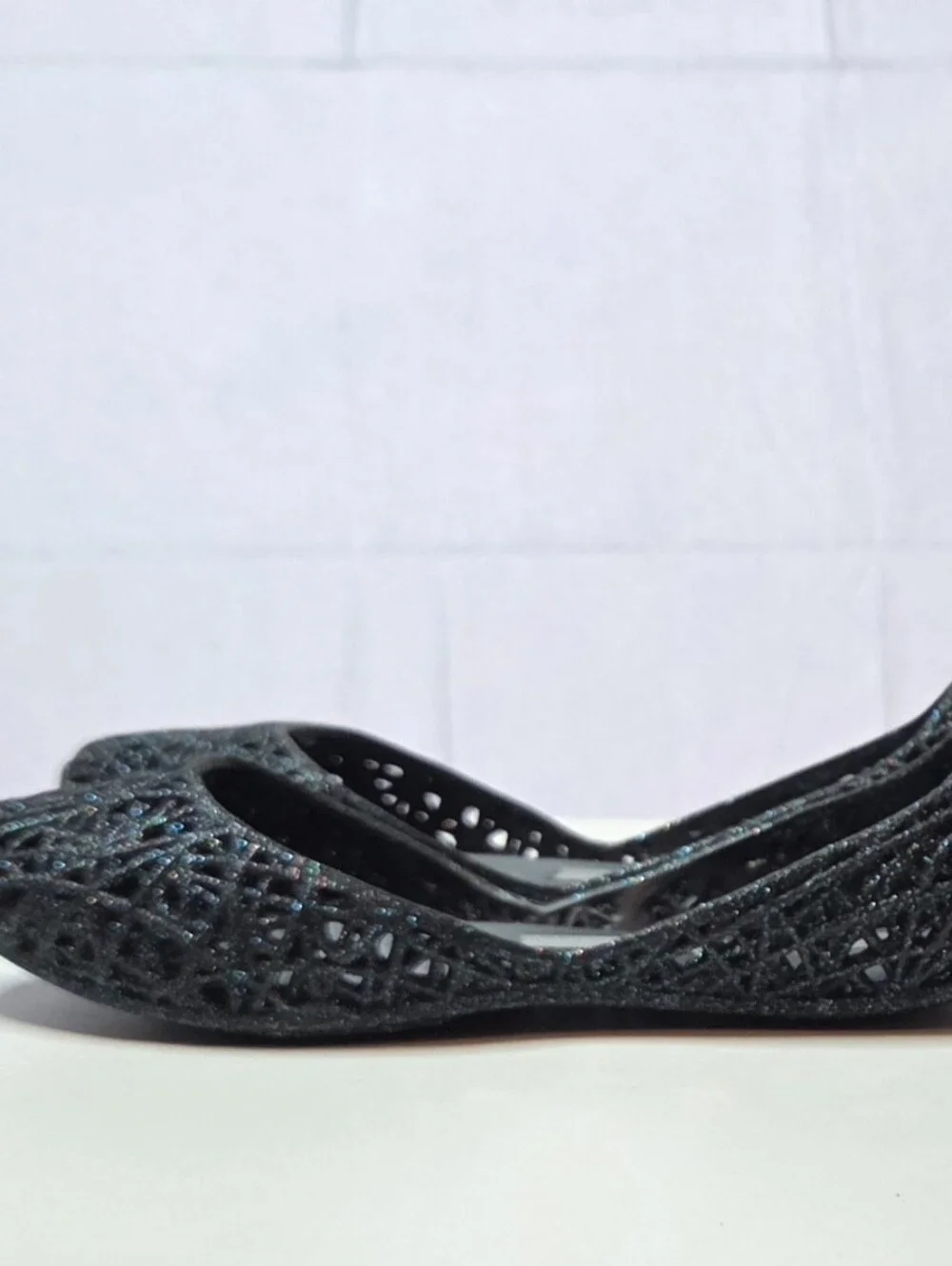 Mini Melissa Campana Zig Zag IV Inf Black Glitter Shoes Size 11 NWOT